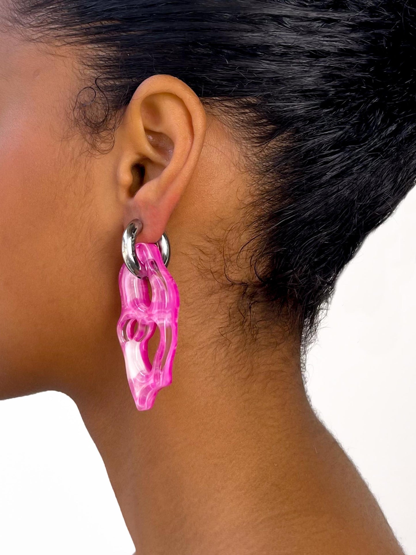 Ami marble pink silver earring (pair)