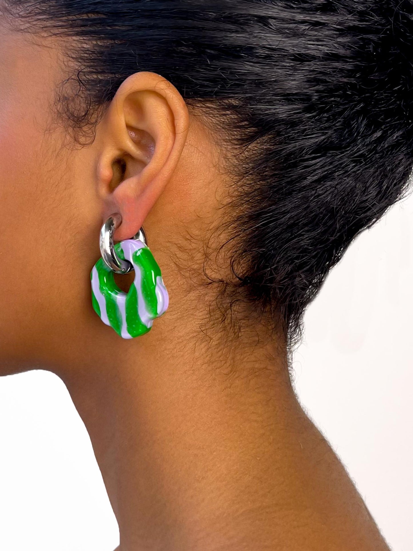 Abe lilac green silver earring (pair)