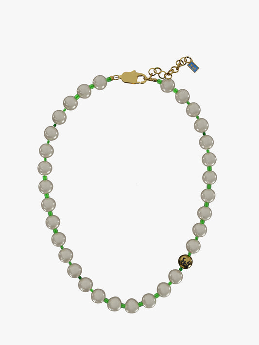 Slim pearl green gold necklace