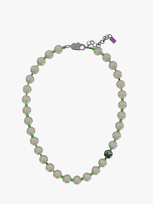 Slim pearl green silver necklace