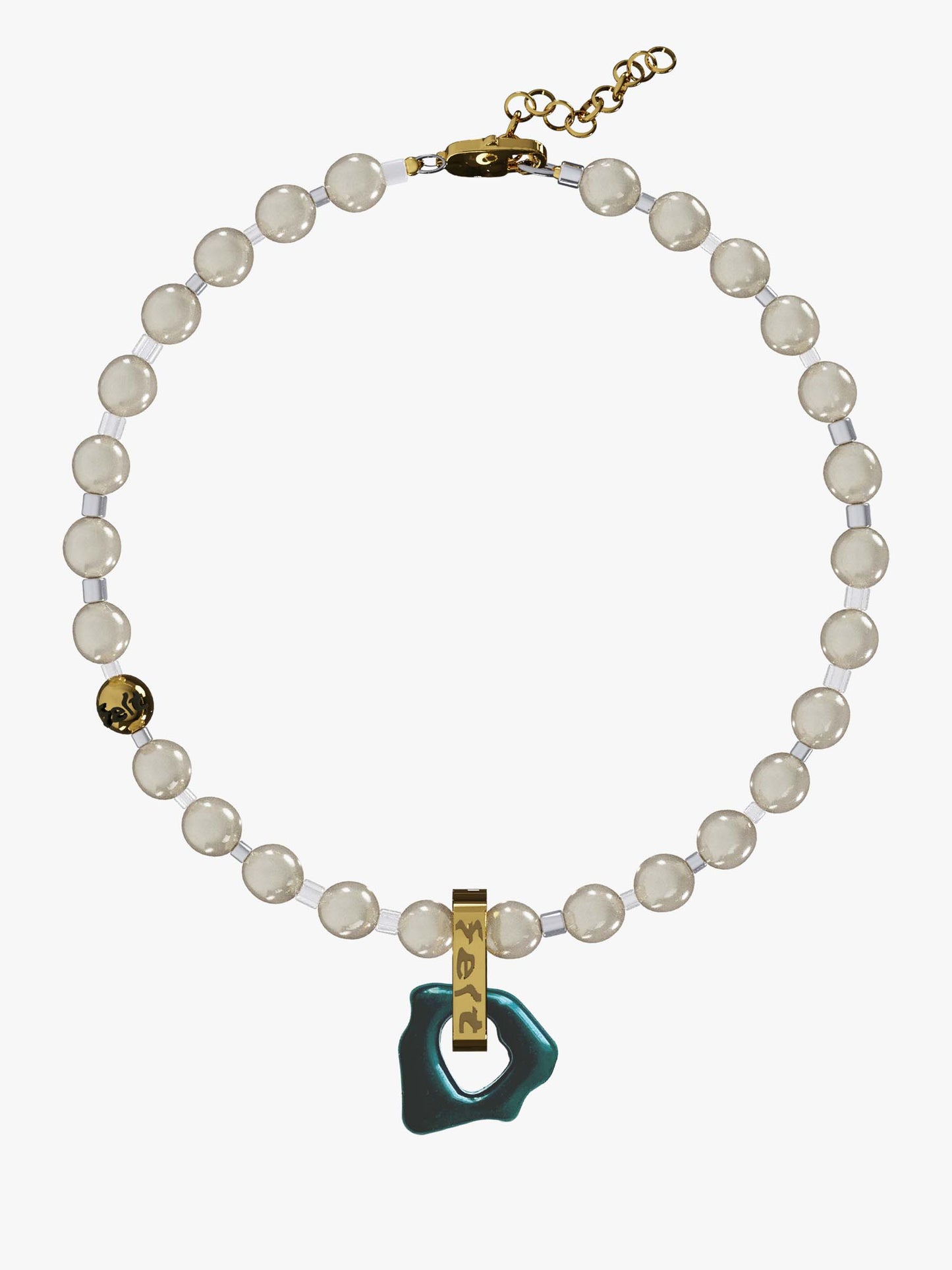 Pearl dark green gold necklace