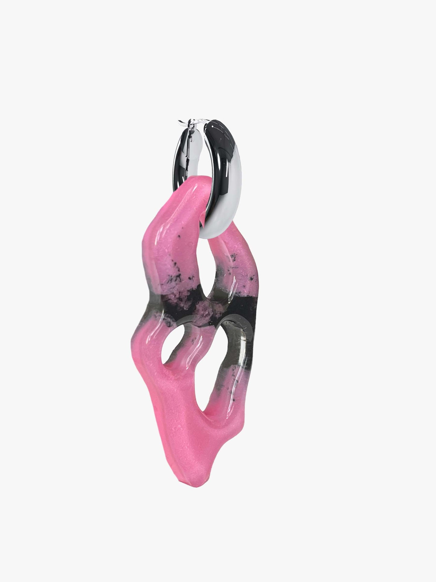 Ami pink black silver earring (single)