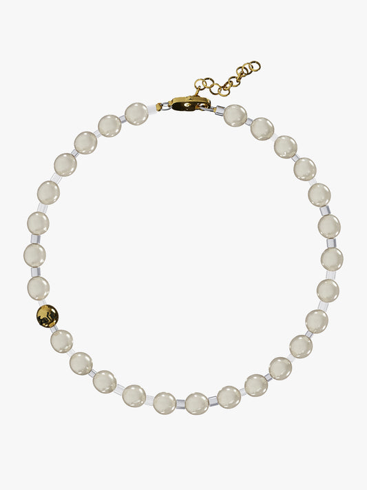 Thick pearl white gold necklace
