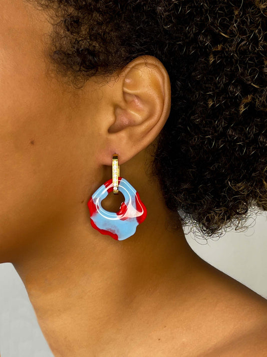 Ami Abe red blue gold earring (set)