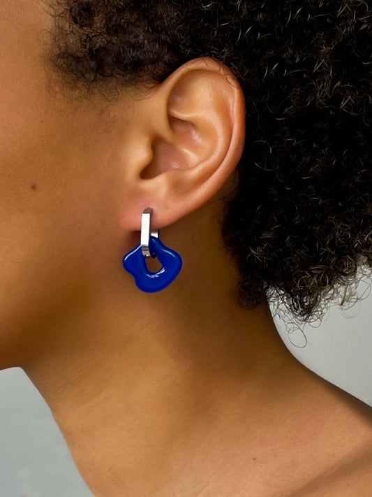 Sol petrol blue silver earring (pair)