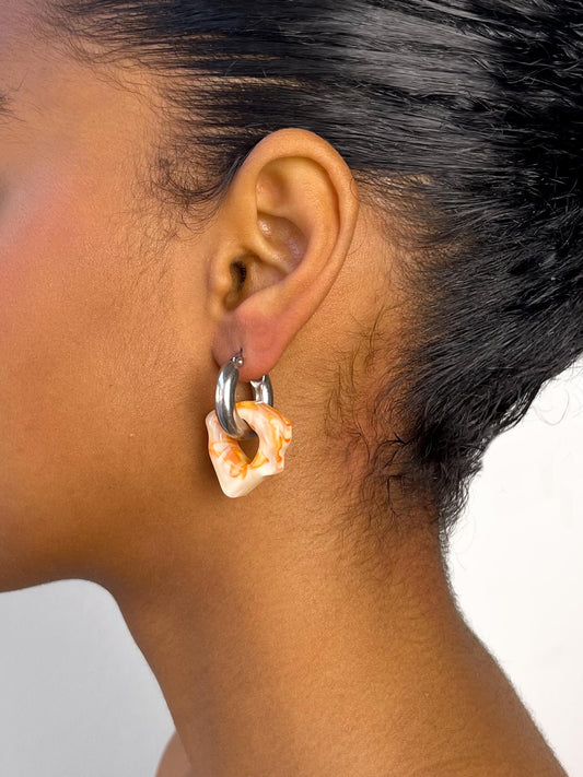 Ora marbled orange silver earring (pair)